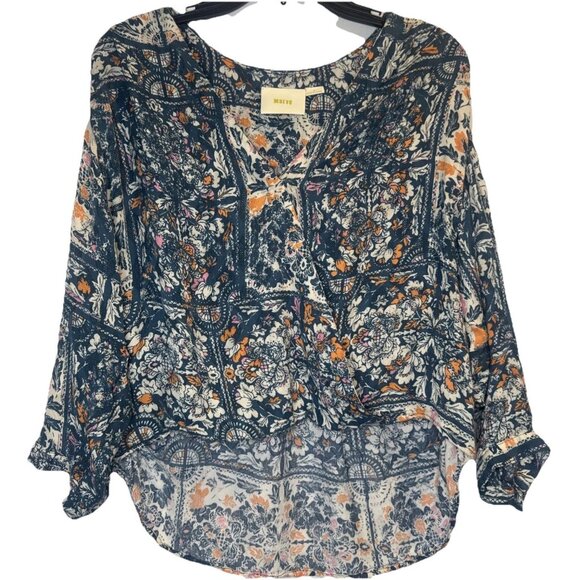 Anthropologie Maeve Women’s Colorful Gianna Printed Wrap Peasant Blouse Top Sz S - Picture 1 of 9
